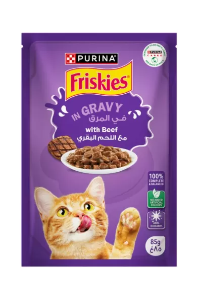 Purina Friskies Beef Chunks in Gravy Wet Cat Food Pouch - 85g