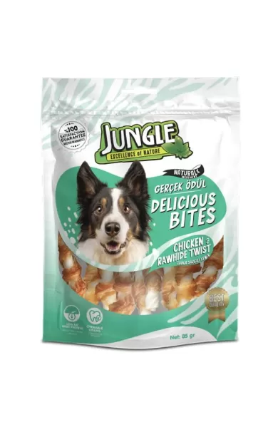 Jungle Bleached Rawhide With Chicken & Jerky Twists Dog Treat - 85g