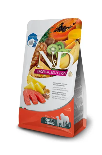 Farrmina N&D Tropical Salmon, Spelt, Oats & Tropical Fruits Adult Dog Medium & Maxi 10Kg
