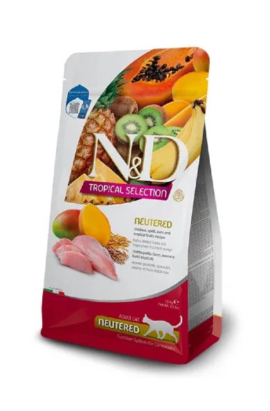 Farmina N&D Tropical Neutered Chicken, Spelt, Oats & Tropical Fruits Feline 5Kg