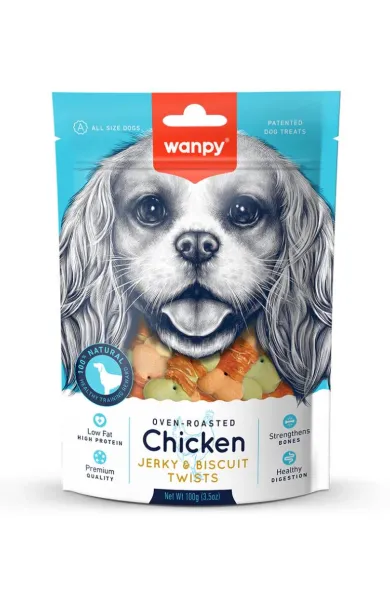 Wanpy Dog Chicken Jerky & Biscuit Twists 100g*10