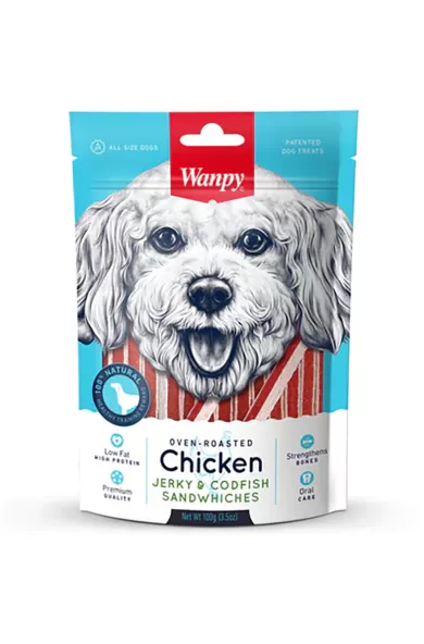 Wanpy Dog Chicken Jerky & Codfish Sandwiches