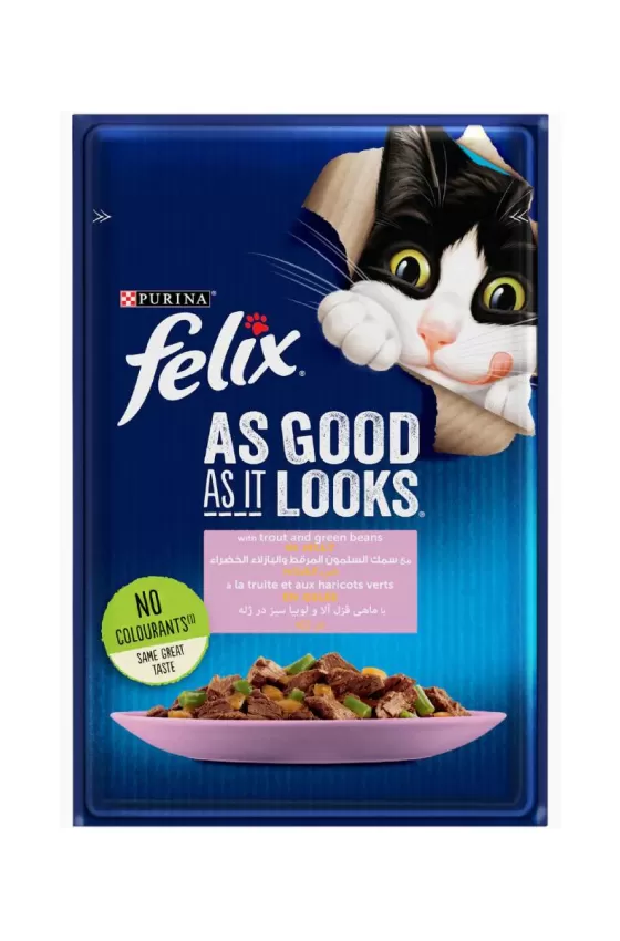PURINA FELIX As Good as it Looks Trout and Green Bean in Jelly Wet Cat Food Pouch - 85g