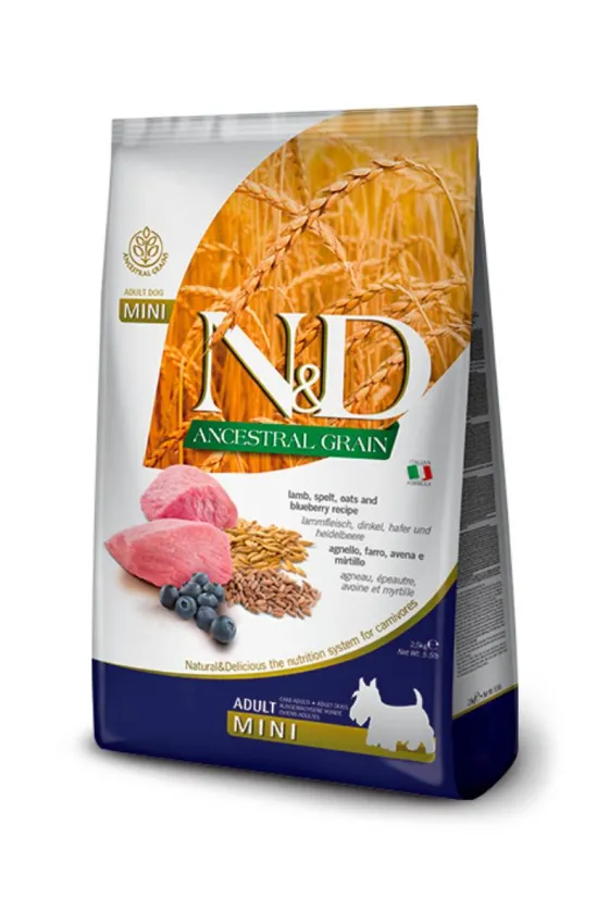 FARMINA N&D Ancestral Grain Lamb & Blueberry Adult Dog Mini 2.5Kg