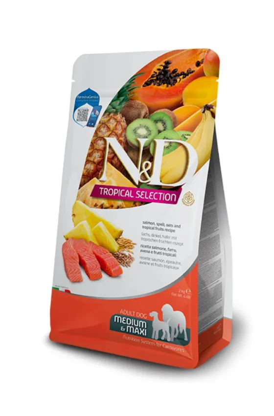 Farrmina N&D Tropical Salmon, Spelt, Oats & Tropical Fruits Adult Dog Medium & Maxi 10Kg