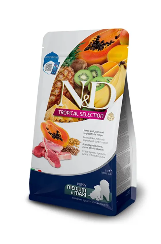 Farmina N&D Tropical Lamb, Spelt, Oats & Tropical Fruits Puppy Medium & Maxi 10Kg