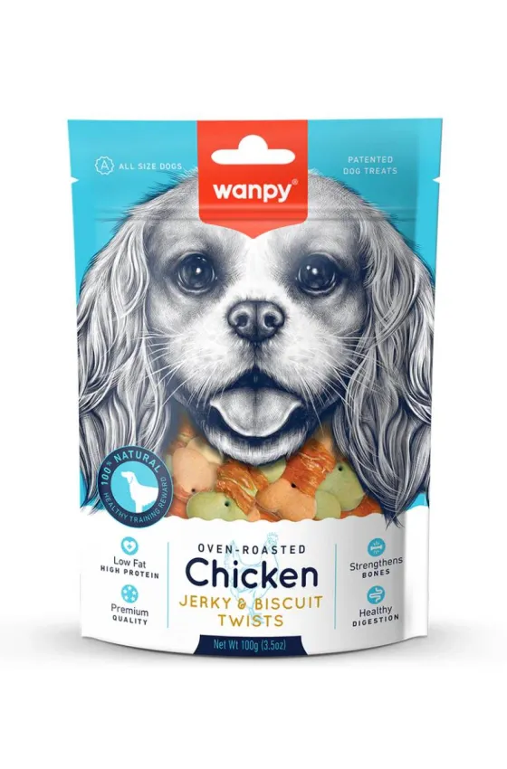 Wanpy Dog Chicken Jerky & Biscuit Twists 100g*10