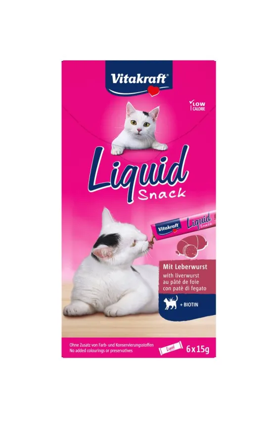 VITAKRAFT LIQUID SNACK WITH LIVER SAUSAGE & BIOTIN 6X15G