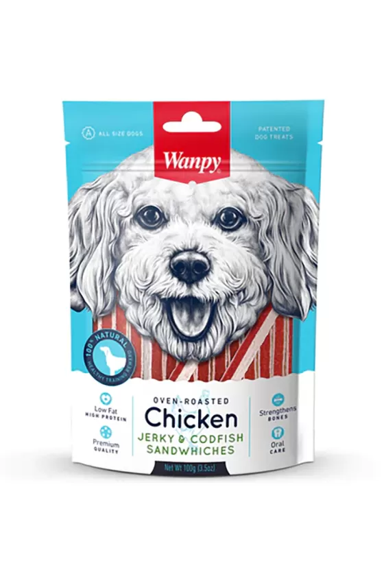 Wanpy Dog Chicken Jerky & Codfish Sandwiches