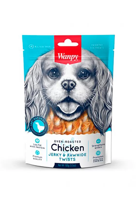 Wanpy Dog Chicken Jerky & Rawhide Twists - 100G